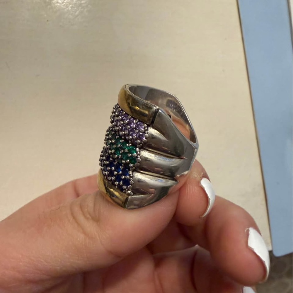 Gold-Edged Triple Pave Stackable Ring In Green, B… - image 3